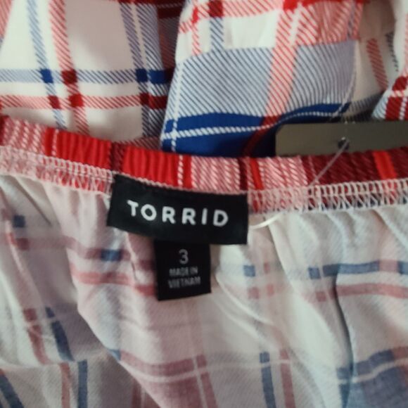 Torrid Challis Puff Sleeve Tiered Maxi Dress Plaid Red & Blue 3X 22/24 Americana - Picture 10 of 15